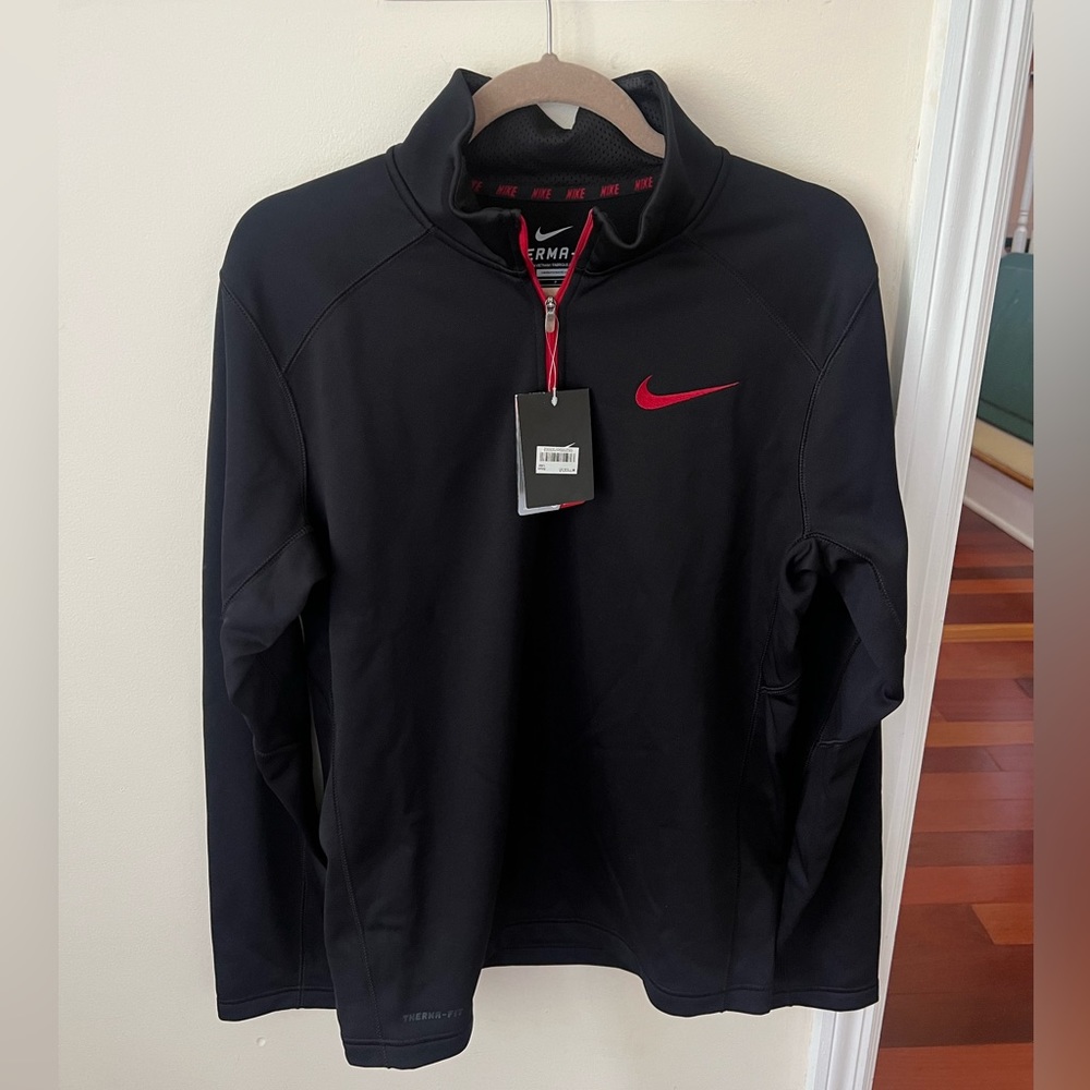 Men’s Black Nike Therma-Fit Quarter Zip Jacket with Red Accents - Brand New